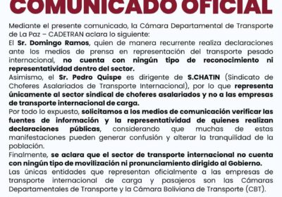 #GrupoFides | #ANF La Cámara Departamental de Transporte de La Paz aclara a la…