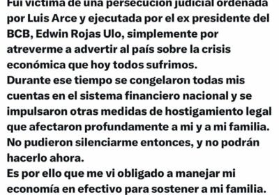 “Fui víctima de persecución judicial por el gobierno de Arce …tuve que manejar mi…