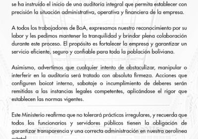 #GrupoFides | #ANF El Ministerio de Obras Públicas informa que la Boliviana de Aviación…