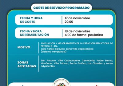 #GrupoFides | #ANF Epsas informa que hoy se cortará el servicio de electricidad temporalmente…