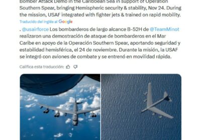 🇺🇸 | Bombarderos estratégicos B-52H de Estados Unidos realizaron una demostración de ataque en…