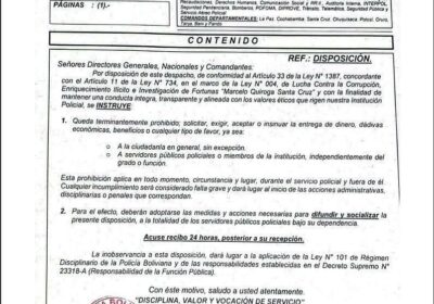 EL COMANDANTE A LA POLICÍA EN GEBERAL: “Queda terminantemente prohibido solicitar, recibir , aceptar…