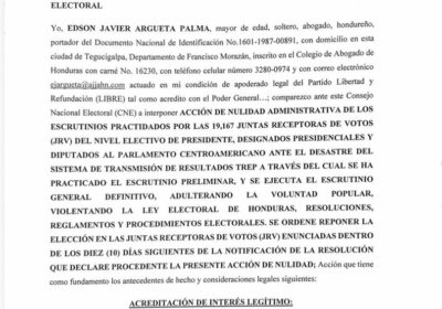 🇭🇳 | Honduras: el oficialista Partido Libertad y Refundación pide anular la elección presidencial