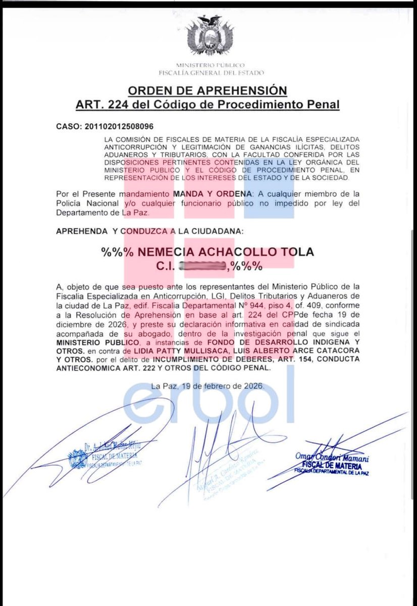 La Fiscalía emite orden de aprehensión contra la exministra Nemesia ...